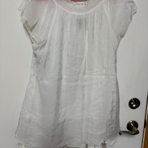 ALFANI WOMAN DELICATE WHITE SHIMMER LACE LINED CAP SLEEVE TUNIC. SZ. 18W - Picture 4 of 4